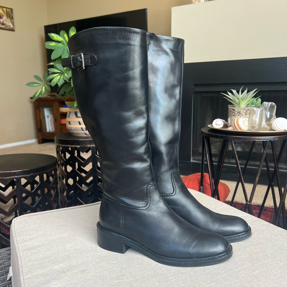 Coach and Four Black Leather Boots Made in Italy, worn once, like new